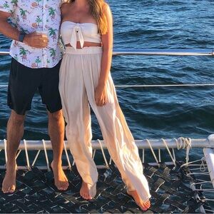 ZARA Cream Two Piece Set | Strapless Tie Front Top & Pants